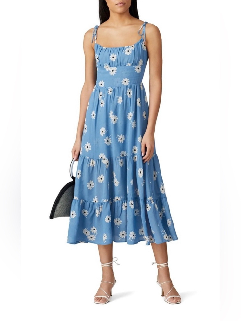 Reformation Kealy Tiered Mini Dress Chelsea Girl Blue Daisy Floral